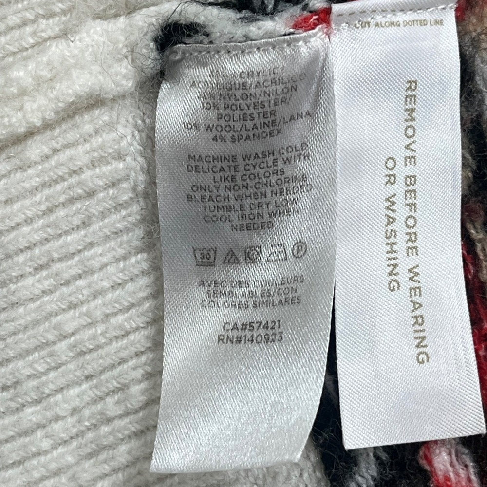 Loft Red Black Fair Isle‎ Open Front Cardigan Wool Blend Knit Christmas Medium - Picture 6 of 7